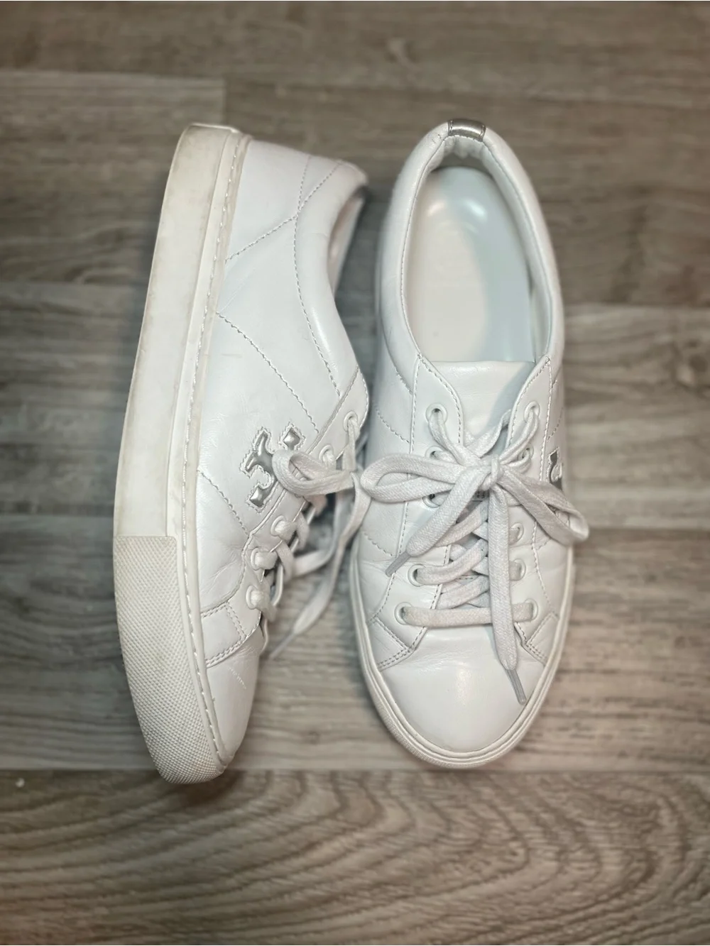 Tory Burch Amalia Shoes Women's Sz 9‎ White Leather Low Top Logo Sneakers 6098